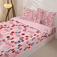 thumbnail image 3 of Erosebridal Poppy Flower Pattern Zipper Queen Comforter Set with Fitted Sheet and 2 Pillowcases,Striped Bow Print Zipper Bedding Set,Light Pink Red,Pink Reversible, 3 of 6