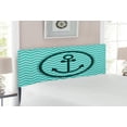 thumbnail image 2 of Anchor Headboard, Horizontal Zig Zag Pattern Background Anchor Image Circle Shape Medallion, Upholstered Decorative Metal Bed Headboard with Memory Foam, Full Size, Dark Green Turquoise, by Ambesonne, 2 of 4