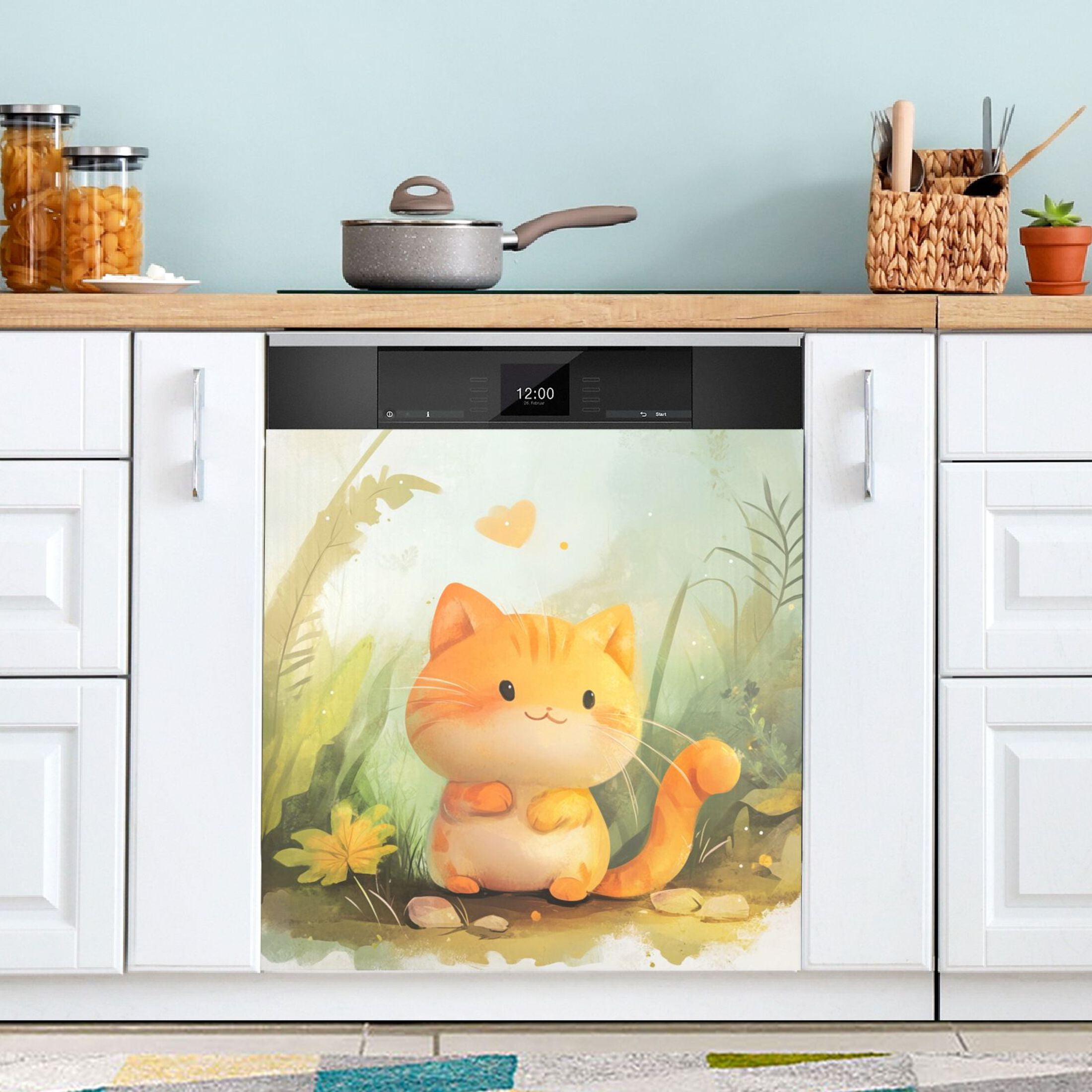 Dishwasher Magnetic Sticker 23x26 Inch Refrigerator Magnetic Sticker Washing Machine Magnetic Sticker Kitchen Panel Magnetic Sticker Home Decor Super Cool Orange Cat