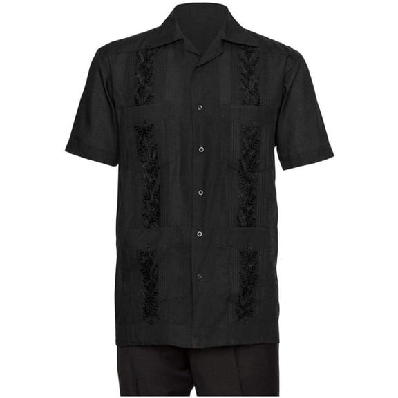 Gentlemens Collection Embroidered Guayabera Shirts for Men - guayaberas para Hombres Black 2X