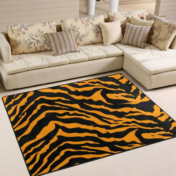Tiger Print Background Area Rug Washable 80 x 58 Floor Carpet Mat Non Slip for Bedroom Living Room Home Decor