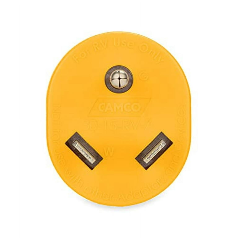 Camco Power Grip Camper/RV 30AM/15AF Electrical Adapter, Easy Connection  of Standard 30-Amp Power Pedestals to Fit a Standard Residential Plug, Allows for Easy Outlet Removal (55233),Yellow
