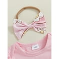 thumbnail image 6 of Baby Toddler Girl Easter Outfits 3 6 12 18 Months Letter Rabbit Print Short Sleeve Romper Flare Pants Headband 3Pcs Clothes Set, 6 of 9