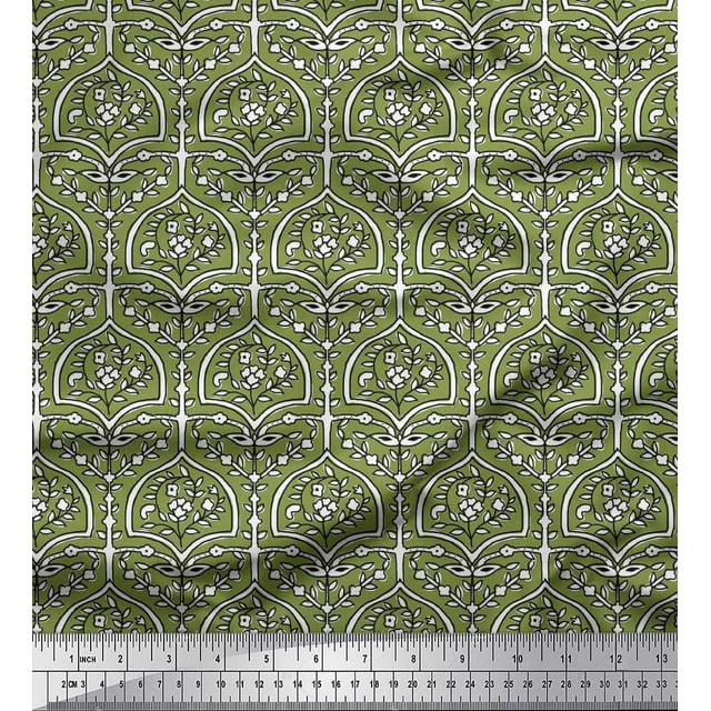 Soimoi Poly Georgette Fabric Leaves & Floral Block Fabric Prints by Yard 42 Inch Wide