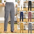 thumbnail image 2 of Pantalones casuales de pierna recta a rayas con cintura elástica de color sólido para mujer, 2 of 4
