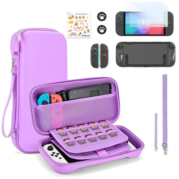 Switch 2 Carrying Case for NS Switch 2 (2025), 10  in 1 Switch 2 Accessories Kit Includes Screen Protector Shoulder Strap & More-Purple