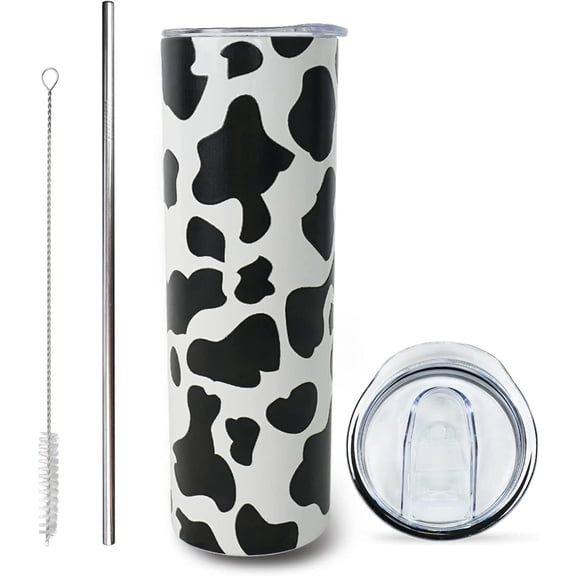 Cow Print Gifts for Women Men - Cow Print Tumbler Cup With Lid and Straw - 20 Oz Stainless Steel Insulated Water Bottle - Birthday Christmas Gift