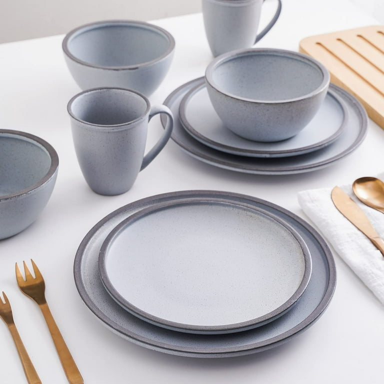 Stone Lain Grao Stoneware 16-Piece Dinnerware Set, Grey