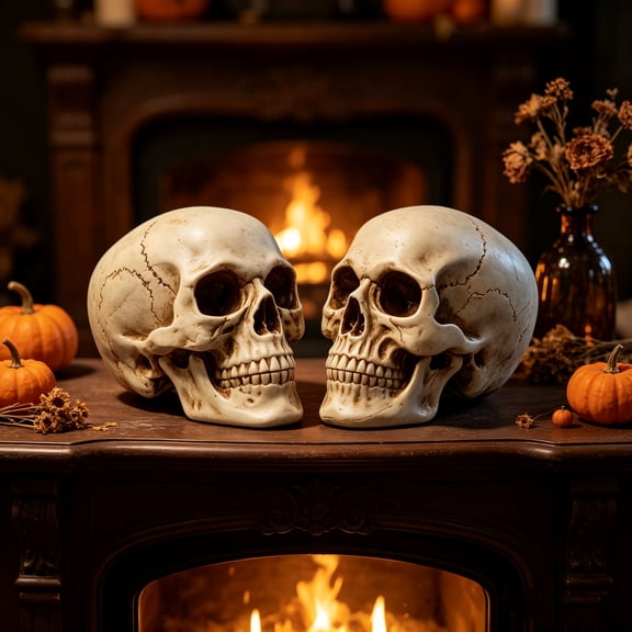 2Pcs Life Size Skull Head Model, 1:1 Resin Skeleton Halloween Decor | Realistic Display Piece for Parties, Shelves, Desks Gothic Decor
