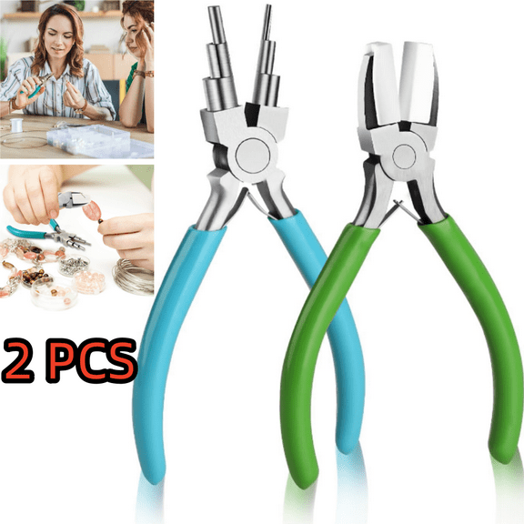 Jewelry Bail Making Pliers Sets, 2 Pack, 6 in 1 Wire Looper Pliers and Nylon Jaw Flat Nose Pliers for Jewelry Making