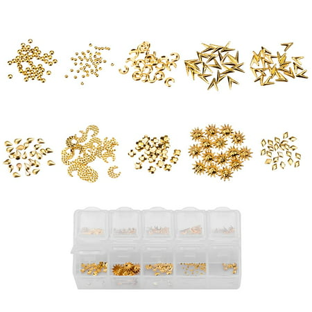 Maniology (formerly bmc) 10 Mix Design Gold Colored Nail Art Metal Studs - The Golden (Best Easy Nail Designs)