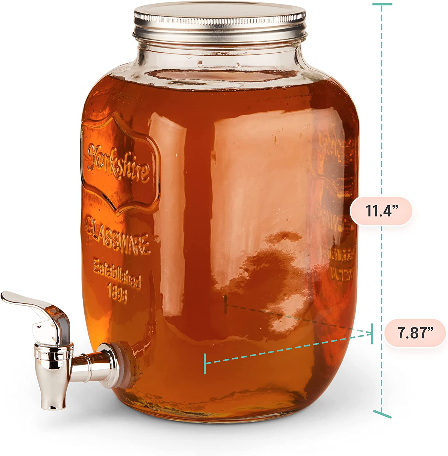 Lancaster Glass 1-Gallon Beverage Dispenser - Mason Jar Style Container  12.5”