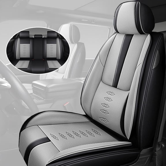 for Chrysler 200 2015 Car Seat Cover, Gray and Black Car Seat Covers, Faux Leather 5 Piece Full Set With Lumbar Support Suitable for All Seasons, Only 4 DOOR SEDAN, Pet Car Seat Covers