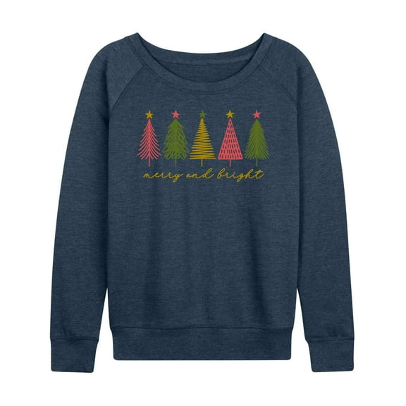 Instant Message - Merry And Bright Christmas Trees - Women's French Terry Long Sleeve Pullover