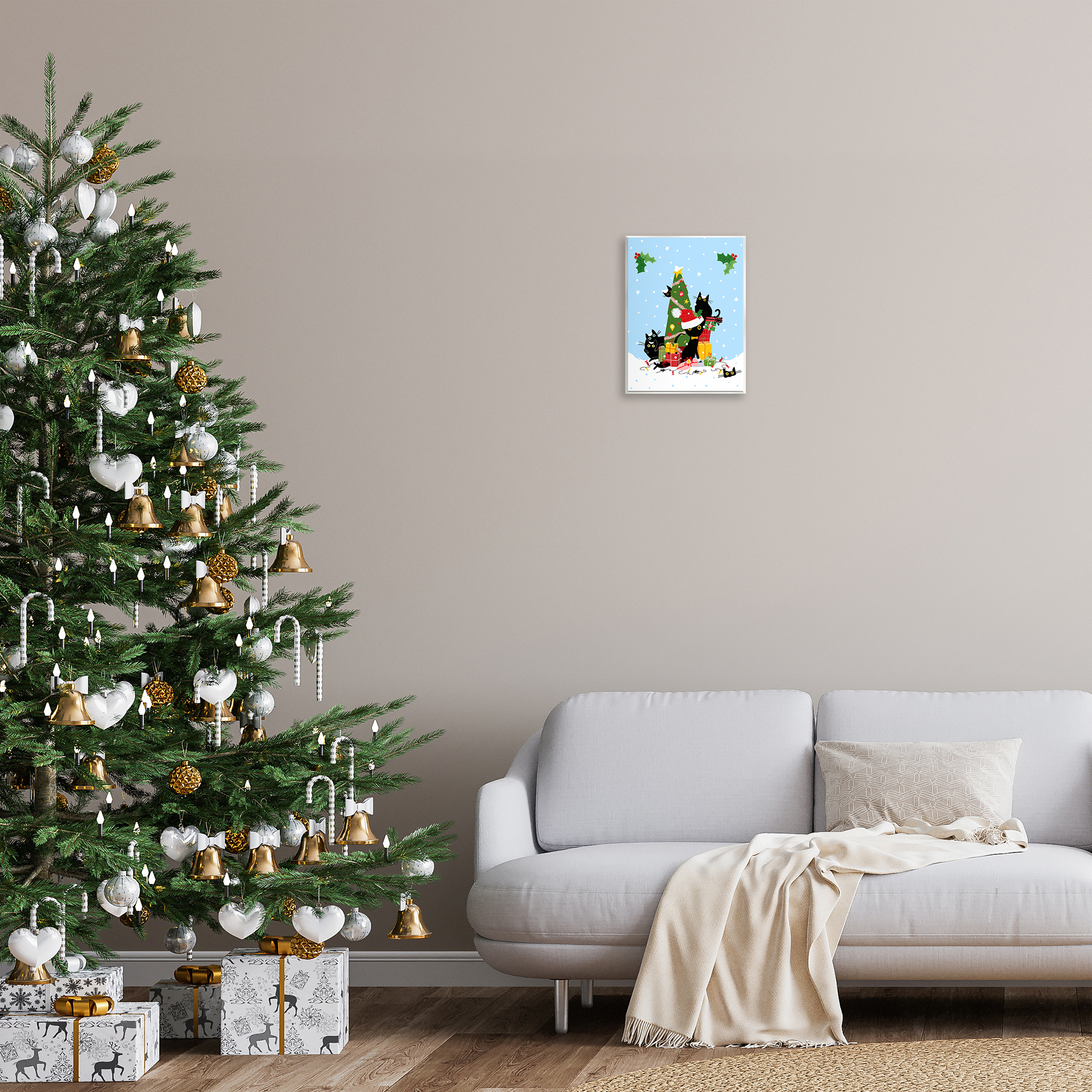 Stupell Industries Silly Cats in Christmas Tree Holiday Painting Unframed Art Prints Wall Art, 11 x 14