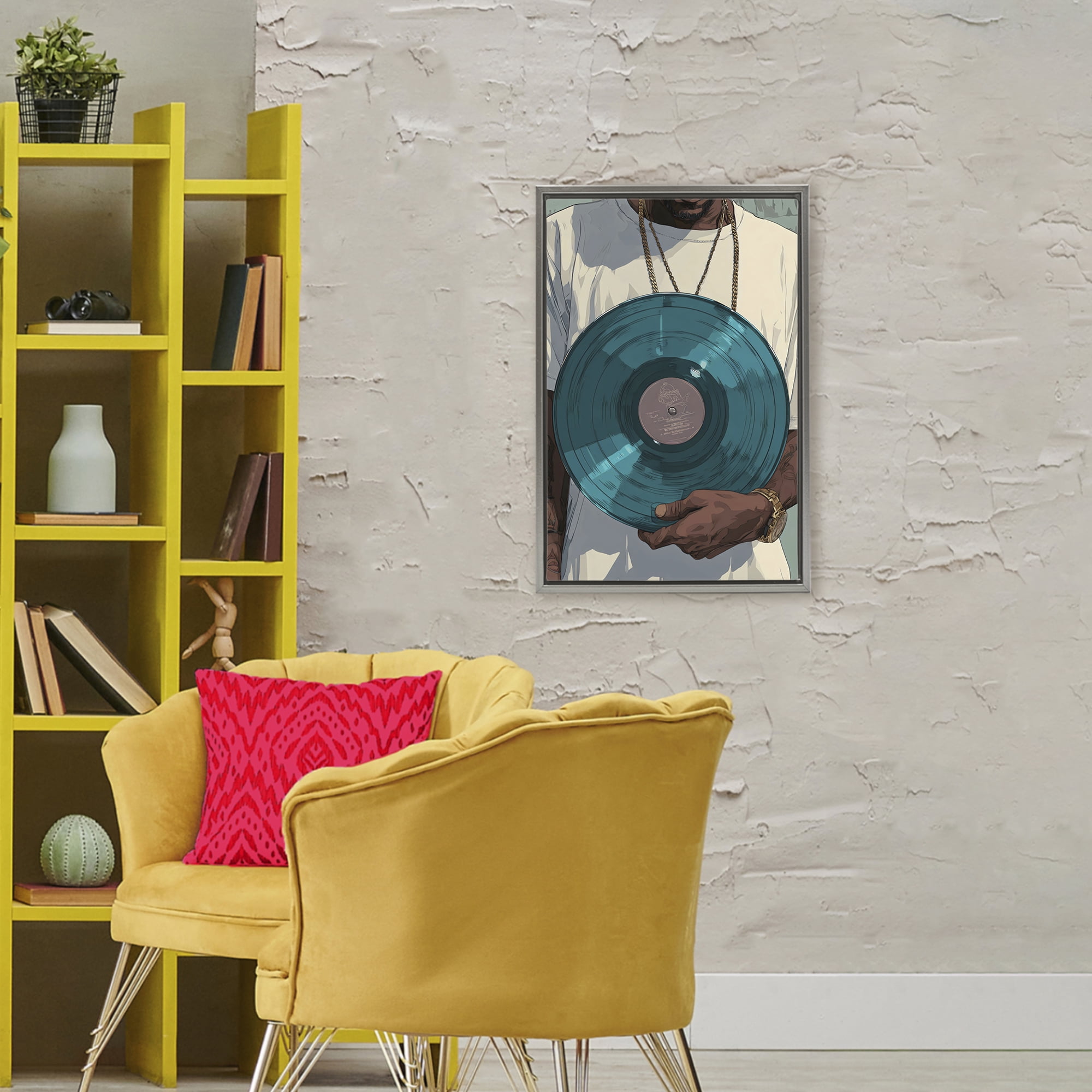 Stupell Industries Musician & Blue Music Record Gray Framed Floater Canvas Wall Art, design by Franklyn Gregory