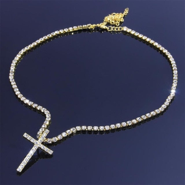 Big Cross Necklace Tennis Chain Crystal Rhinestone Choker Necklace Women Collar Walmart