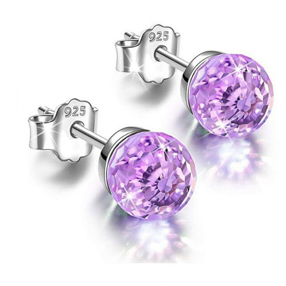 Silver Stud Earrings for Women Sparkling Gemstone Minimalist Jewelry Round Post Earrings for Birthday Anniversary