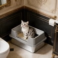 thumbnail image 4 of Guodhu Extra Large Stainless Steel Cat Litter Box, Semi Enclosed High Wall Deep Litter Pan for Large Cats, Odor Control Kitty Box with Scoop(Gray), 4 of 6