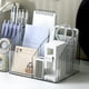 thumbnail image 1 of Organizador de escritorio de plástico transparente con 4 rejillas | Forma trapezoidal para maquillaje, bolígrafos, artículos de oficina y artículos de escritorio | Almacenamiento multiusos para el, 1 of 9