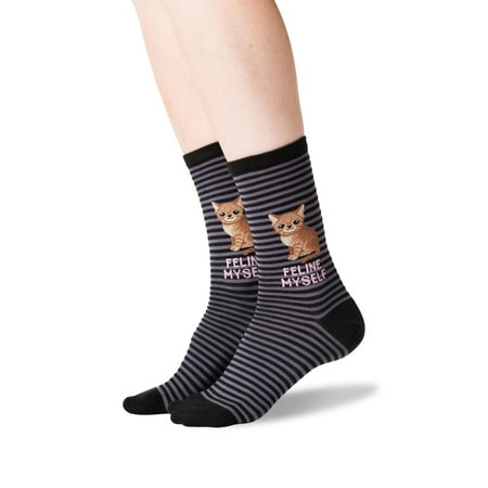 Hot Sox Womens Feline Myself Crew Socks