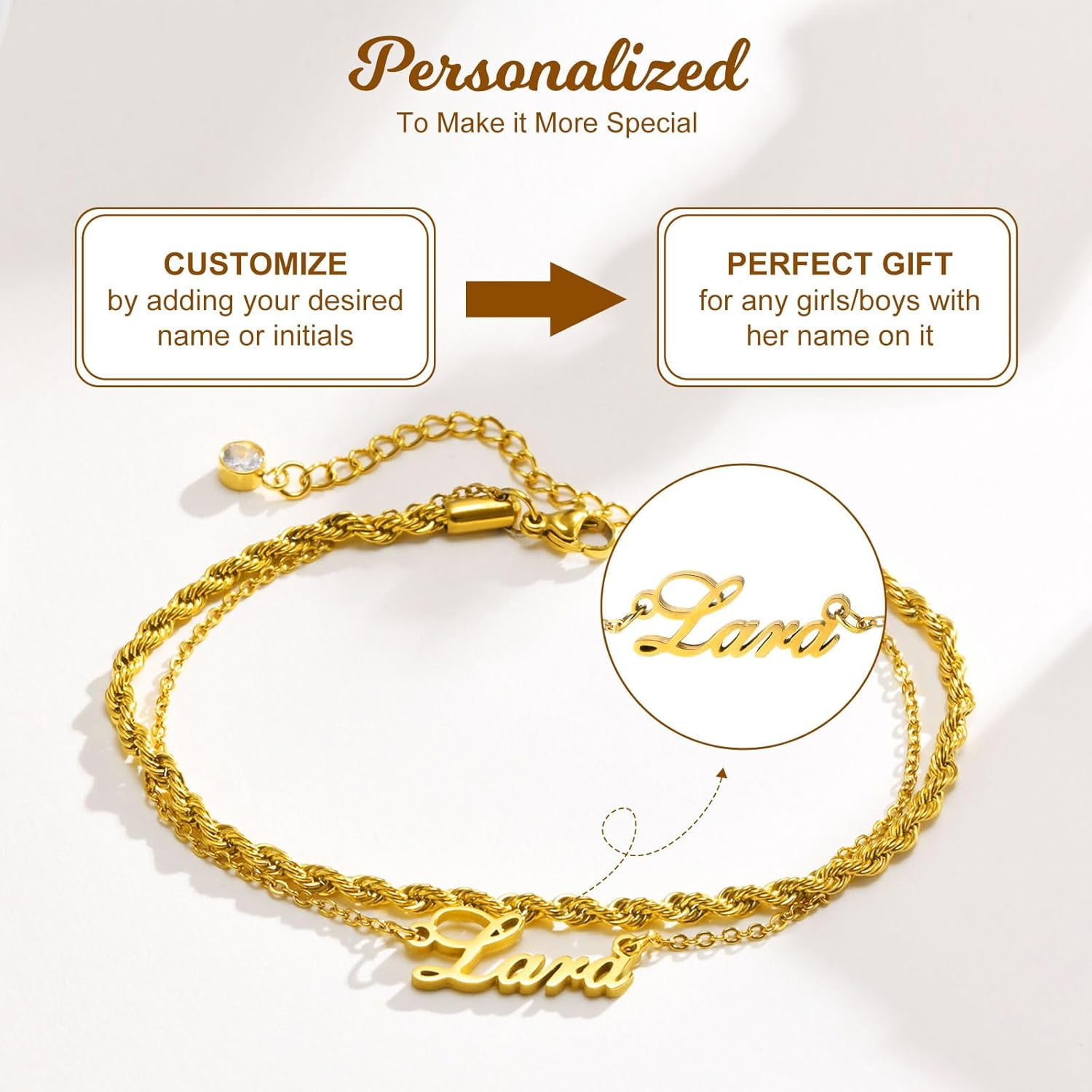 Custom Name Anklets For Women - 18K Gold Plated Summer Waterproof Anklet With Name Dainty Personalized Anklets Beach Jewelry Gift For Daughter Girlfriend Wife[o5710]