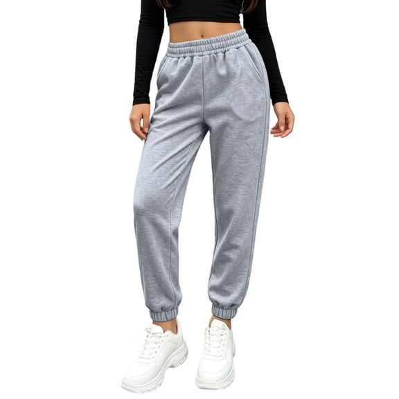 Cethrio Girls Sweatpants Size 10-12, Casual Elastic Waist Elastic Bottom Running Athletic Jogger Pants Gray