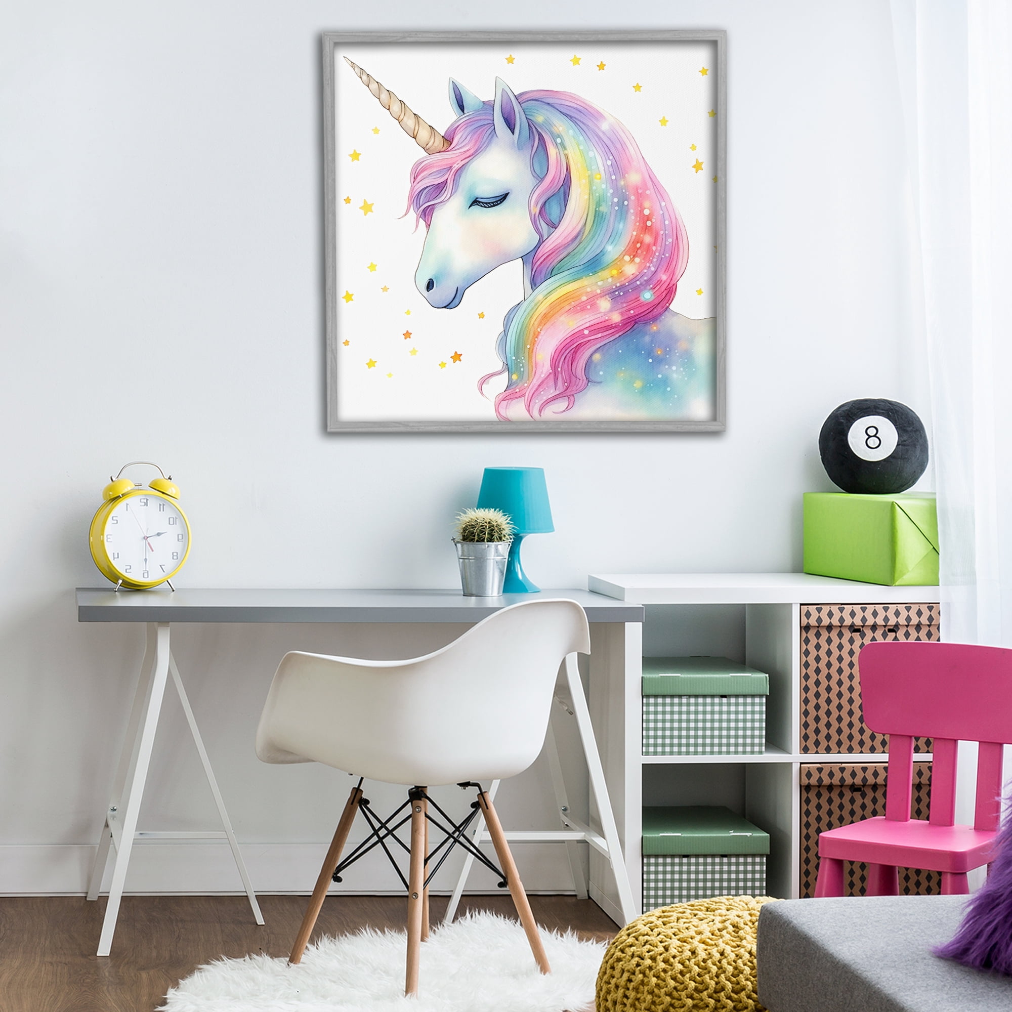 Stupell Industries Enchanted Rainbow Mane Unicorn Gray Framed Giclee Art, design by Creative Studio