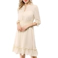 thumbnail image 1 of INSPIRE CHIC Women's Layered Ruffle Hem 3/4 Sleeves Smocked Chiffon A-Line Dress XL Beige, 1 of 8