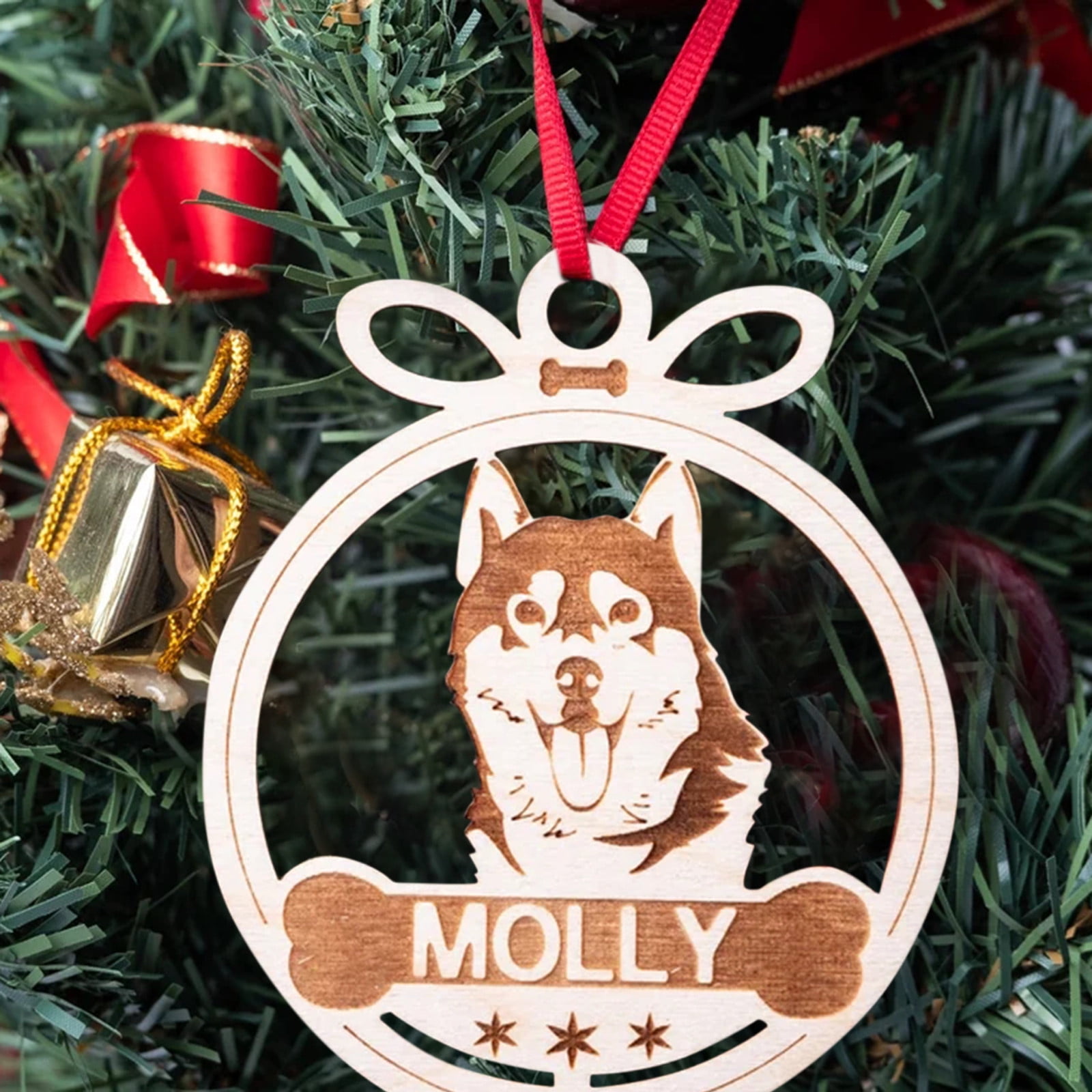 dog or cat profile with name and year unique pet keepsake Personalized Silhouette Christmas Tree Ornament Wood Holiday Decor 1st year