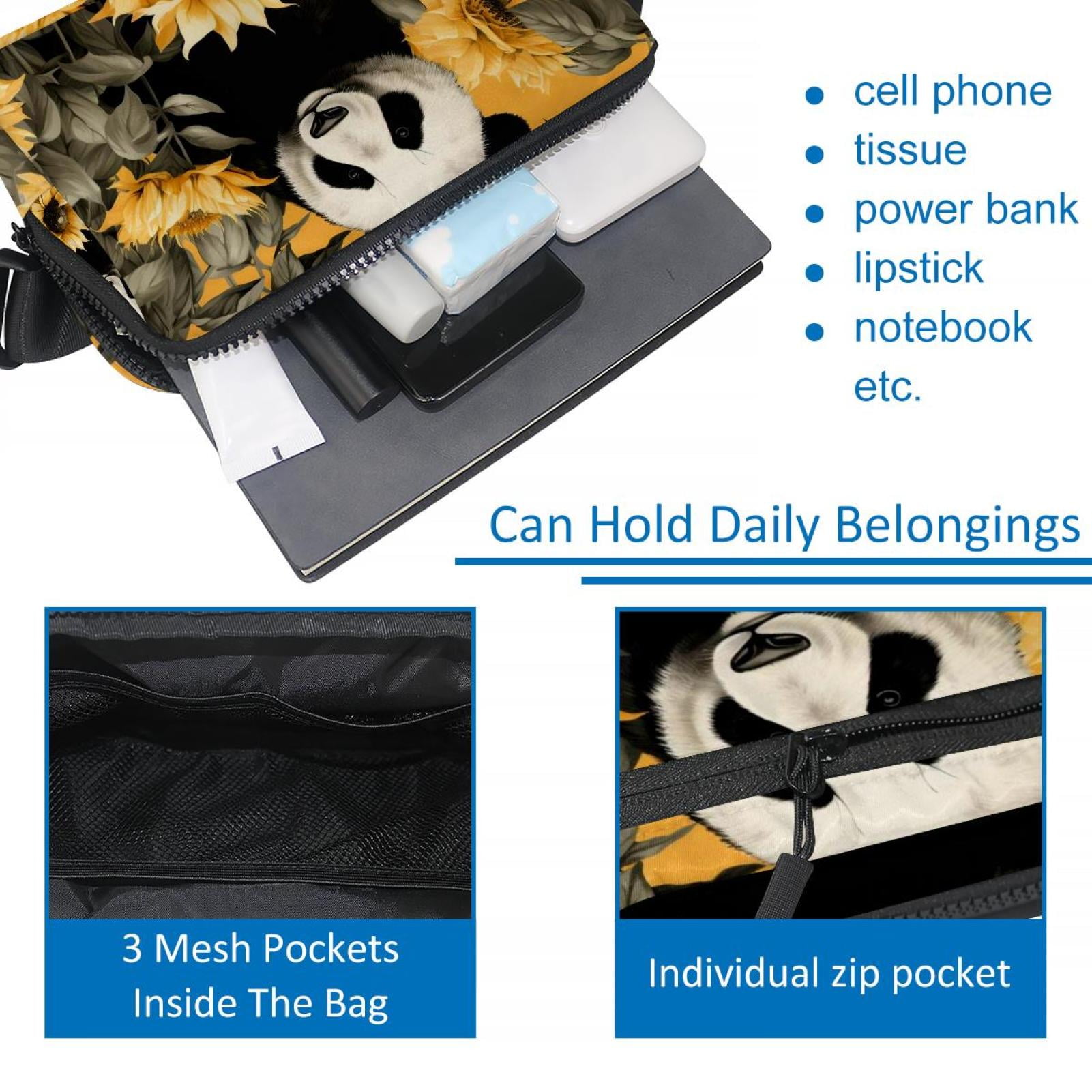 Panda sunflowers Lightweight Adjustable Extension Strap Unisex Fanny Pack Crossbody Bag Waist Packs