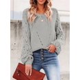 thumbnail image 4 of Women Fall Sweaters Crochet Long Sleeve Off the Shoulder Clothes Cute Crewneck Knit Pullover Tops Gray XL, 4 of 9