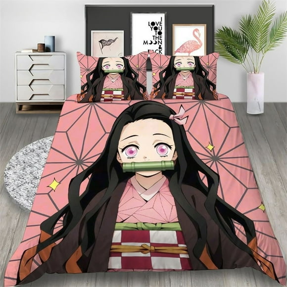 Japaned Kawaii Demon Slayer Bedding Set Duvet Covers Comforter Bedding Sets Bedclothes Bed Linen Home Textiles3-Piece Bedding Set (1 Duvet Cover + 30 Pillow Shams) Bed Sheets