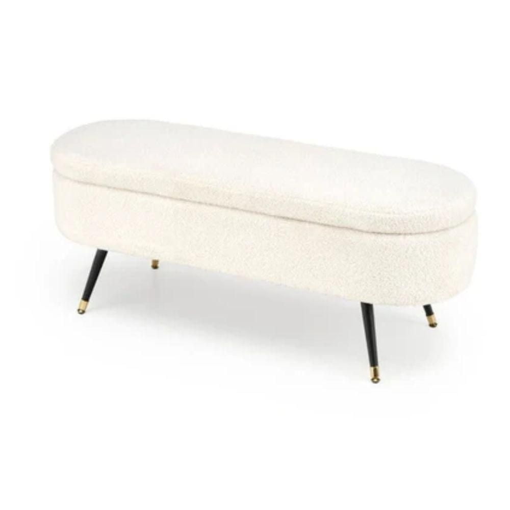 Heavenly Collection | Storage Bench - Modern Bouclé Ottoman with Hidden Storage & Gold Metal Legs