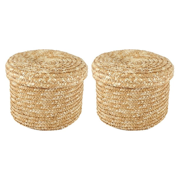 2X Trigo Paja Tejida Canasta de Almacenamiento Canasta de Almacenamiento Canasta Innovadora Acabado Marrón (Mediana)