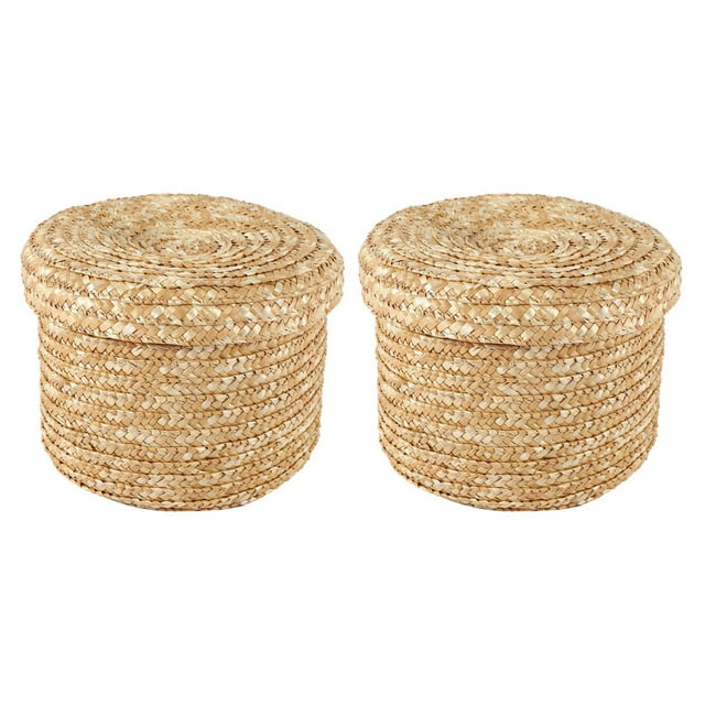 2X Trigo Paja Tejida Canasta de Almacenamiento Canasta de Almacenamiento Canasta Innovadora Acabado Marrón (Mediana)