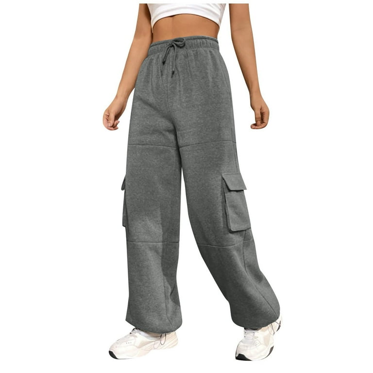 Susanny Women Sweat Pants Cinch Bottom Drawstring High Waisted Straight Leg  with Pockets Elastic Waist Sweat Pants Long Flare Cargo Baggy Pants Casual  