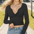 thumbnail image 6 of Weardear Women Sexy Ribbed Knit Crop Tops Long Sleeve V Neck Button up Fall Casual Basic Slim Fit Henley T Shirts, 6 of 6
