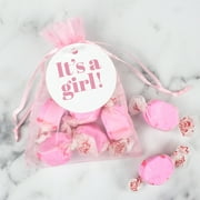 12ct It's a Pink Candy Baby Shower Party Favors Pink Cherry Taffy in Organza Bags, Birth Announcement (12 bags) - No Assembly Required