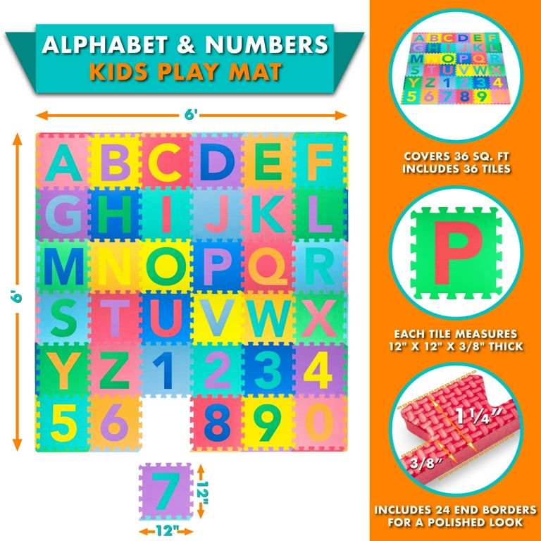 ProSource Puzzle Alphabet and Numbers Foam PlayMat for Kids 36 tiles with edges