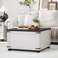 thumbnail image 2 of Farmhouse Coffee Table with Hidden Storage, Square Large Center Table for Living Room, Vintage Cocktail Tables with Flip-Top Lids, Farm House Tables with Wood Gourd Feet, Antique White & Black, 2 of 8