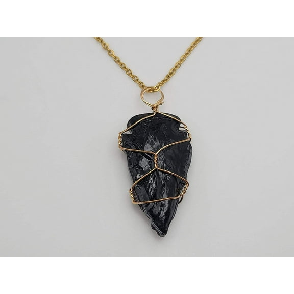 Elegant Black Tourmaline Crystal Necklace - 18 Inches, Gold Tone