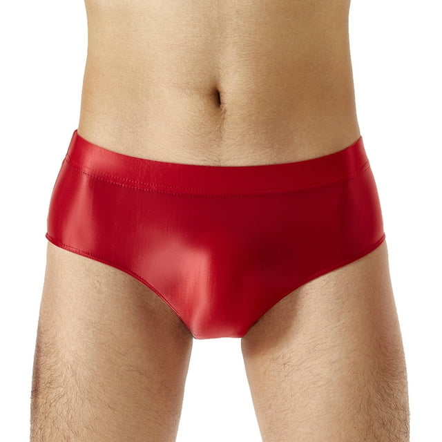 Sholeno Men's Solid Coloor Smooth Swim Briefs Low Rise Bulge Pouch Underwear Bathing Suit Bottoms Red M