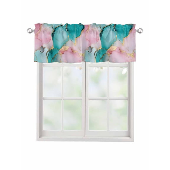 Valances for Windows Teal Pink Rod Pocket Cafe Window Treatments Valance Curtains for Kitchen Bathroom Laundry Basement Windows 42"x12"