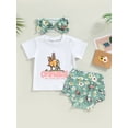 thumbnail image 2 of Genuiskids 3Pcs Western Baby Girls Summer Outfits Newborn White Short Sleeve T-shirt Tops + Floral Cattle Print Shorts + Headband Infant Cowgirl Clothes Sets 0-24M, 2 of 8