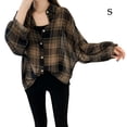 thumbnail image 1 of Camisa A Cuadros Mujer Primavera Blusa De Manga Larga Botón Top Casual Suelto, Negro, S Monstrate AP001367-01, 1 of 7