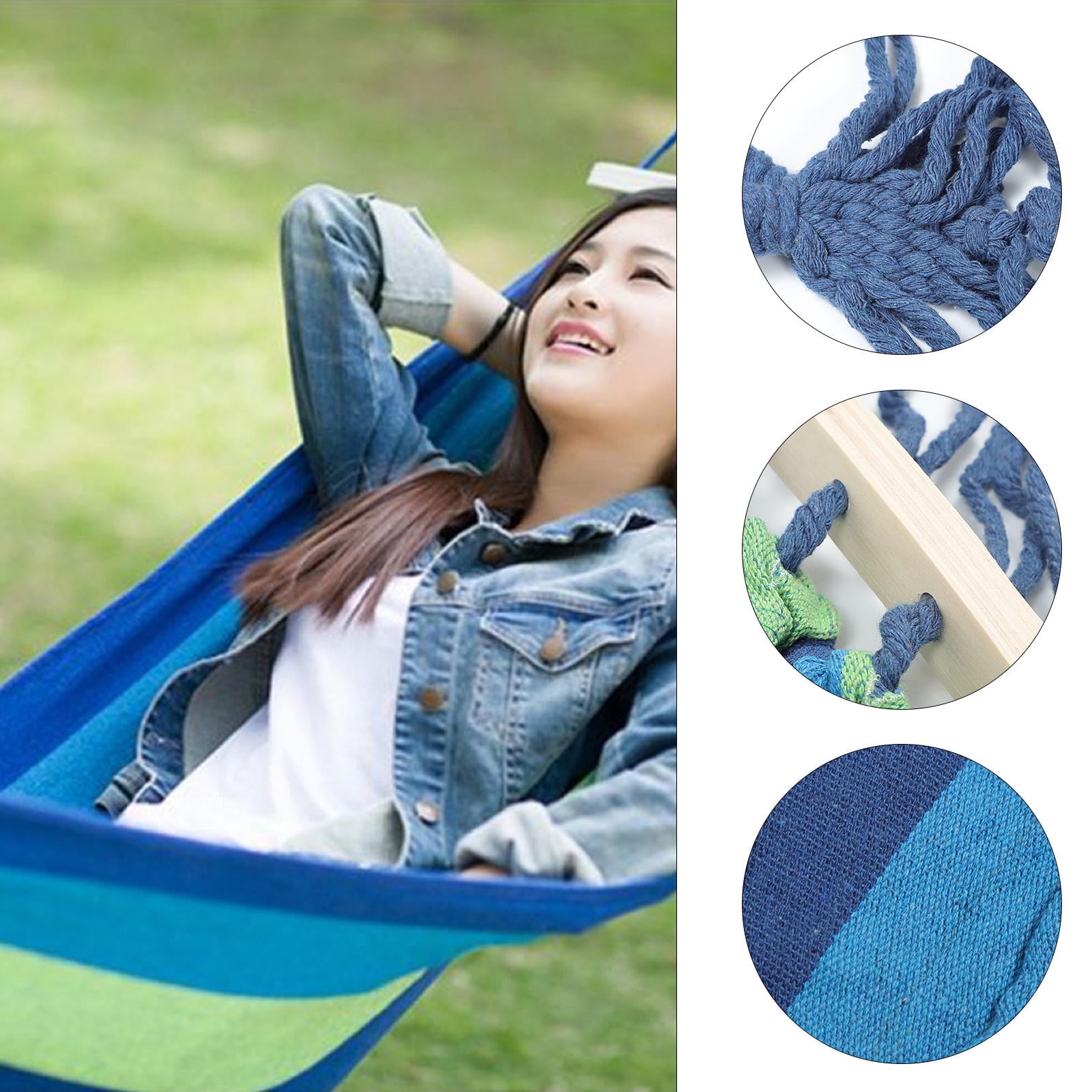 LULULION Outdoor Big Hammock Curved Portable Bamboo Blue for Friends and Family Camping 1Pcs