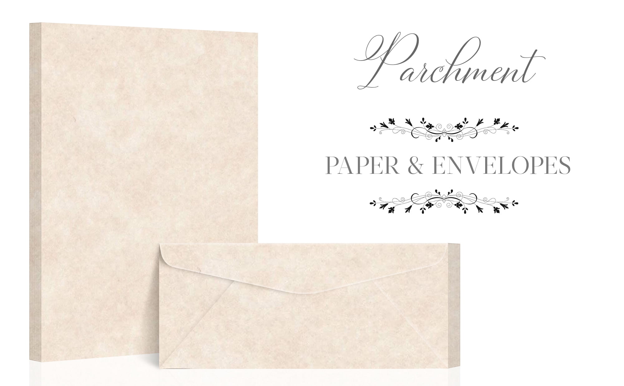 Matching 8.5 x 11" Paper & #10 Envelopes, Imitation Natural Cream Parchment Finish – Great for Letters, Invitations, Business Documents | 24lb Text, 90 GSM | 50 Paper & 50 Envelopes Per Pack