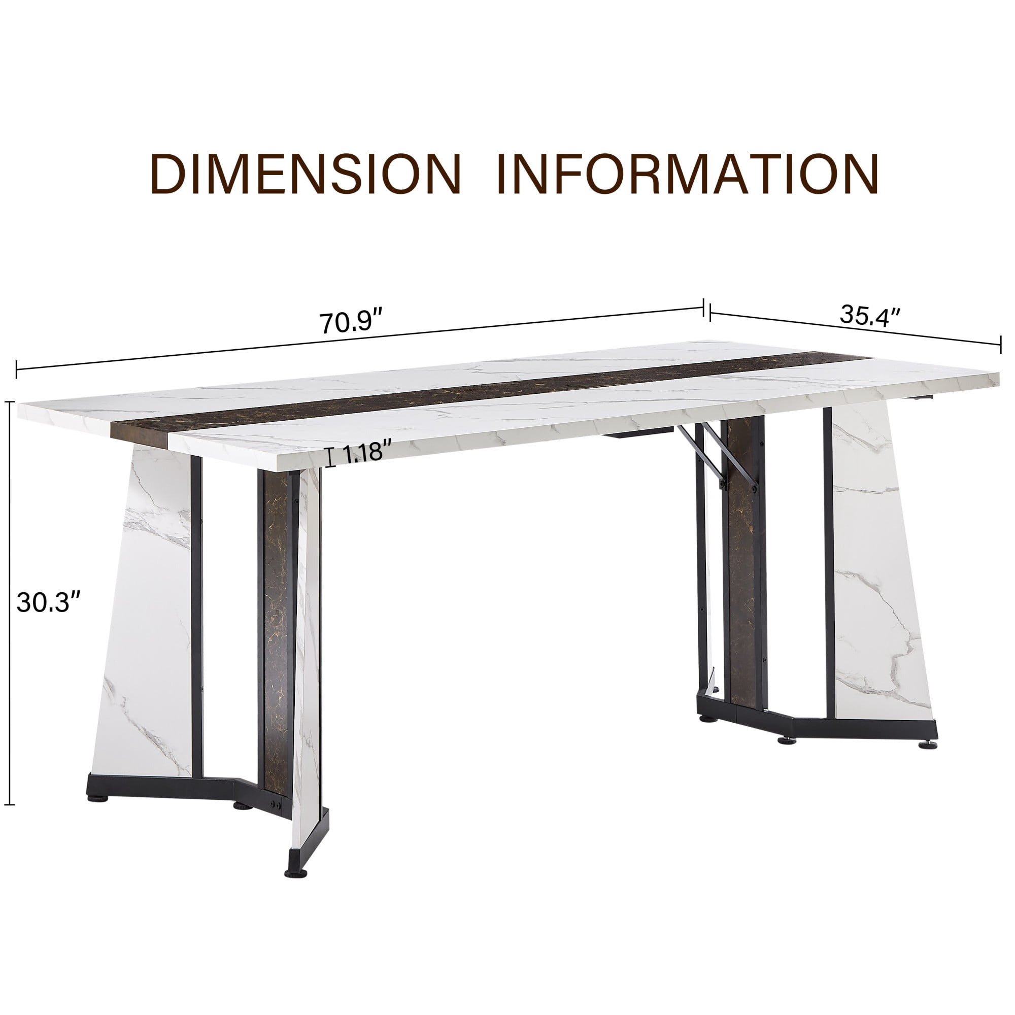71" Large Rectangular Dining Table for 6-8 People,Marble Grain Waterproof Large Desk,Dining Table with Adjustable Legs for Kitchen,Living Room,Office,White