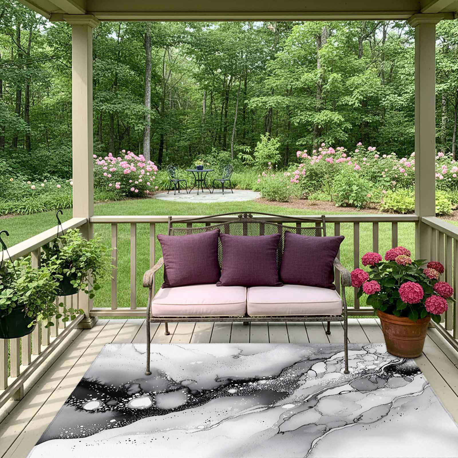 Outdoor Rug 5x8ft Ombre Gray Marble Texture Large Area Rug Abstract Style Indoor Outdoor Carpet Outdoor Rugs Mats for Patio Camping,RV,Front Door, Outside Decor